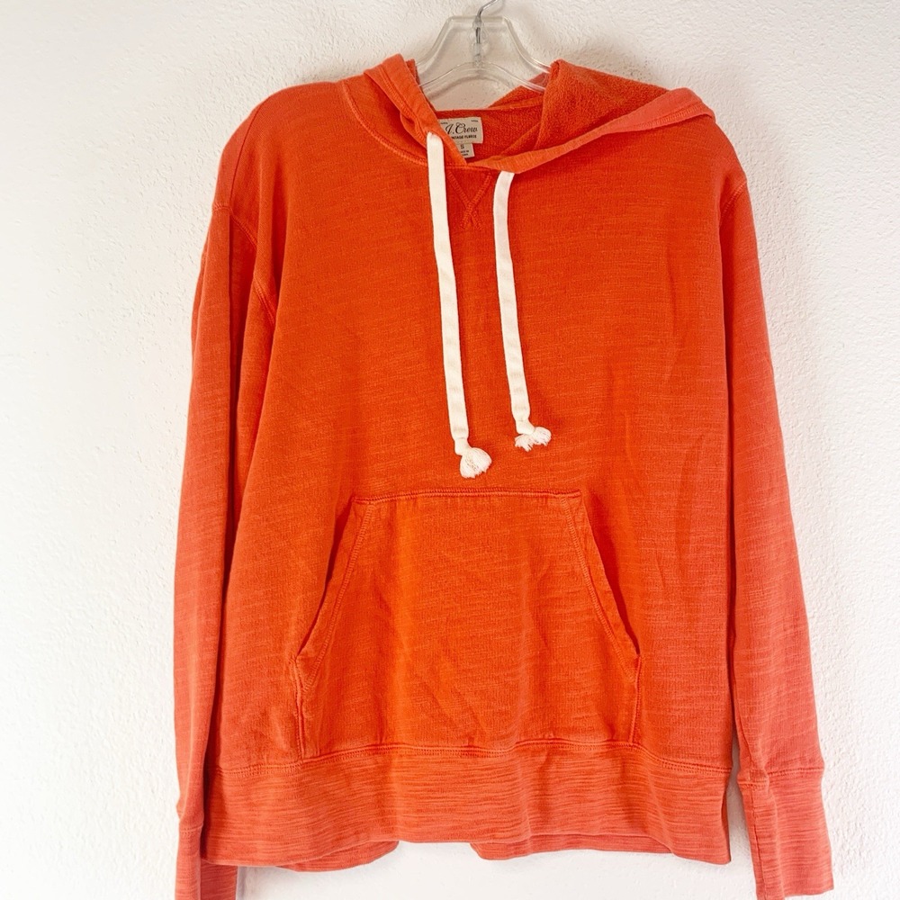 J Crew Vintage Fleece Lightweight Hoodie Orange Long Sleeve Mens Small Casual